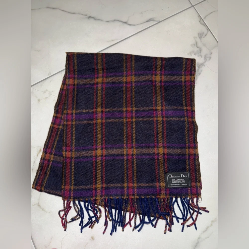 Christian Dior lambswool plaid scarf